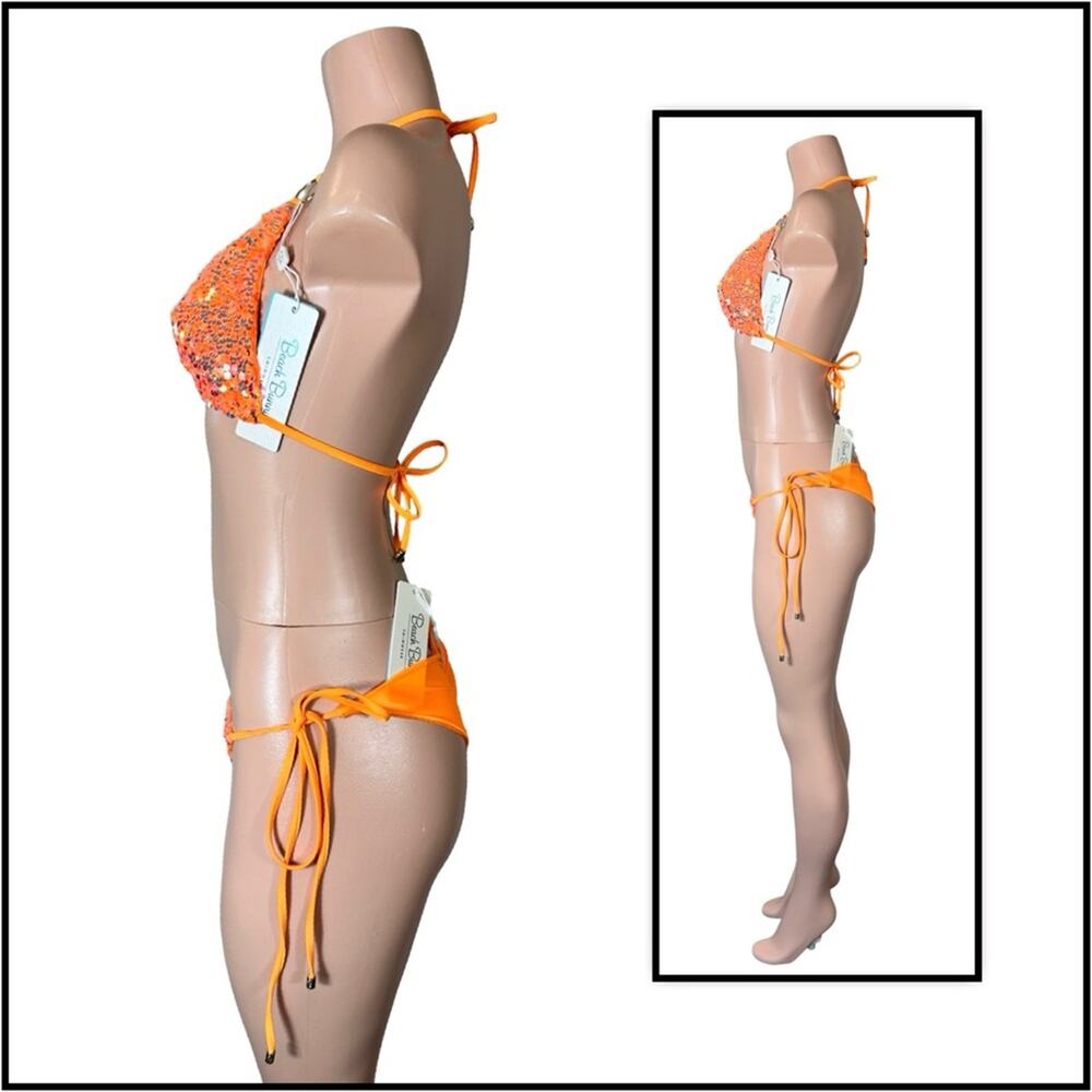 Beach Bunny Orange Icon Triangle Top DD & Icon L Tie Side Skimpy Bottom M $250 - Picture 5 of 14